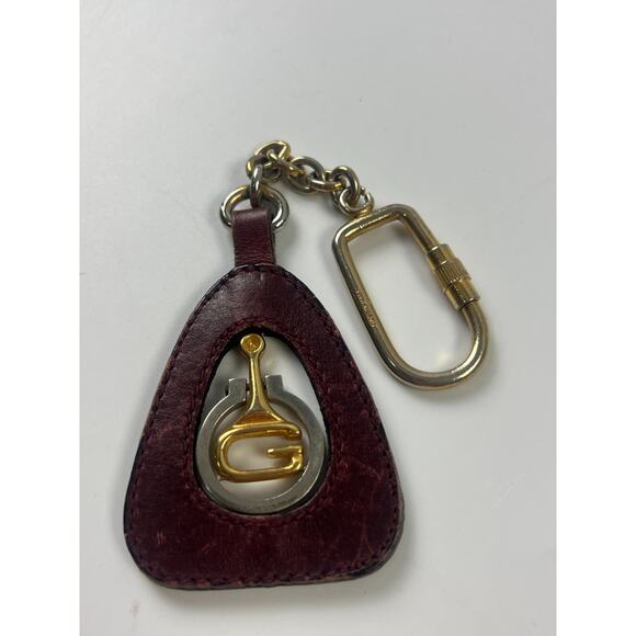 GUCCI Horsebit Keyring Gold Metal fittings Charm Leather Red - Picture 1 of 2